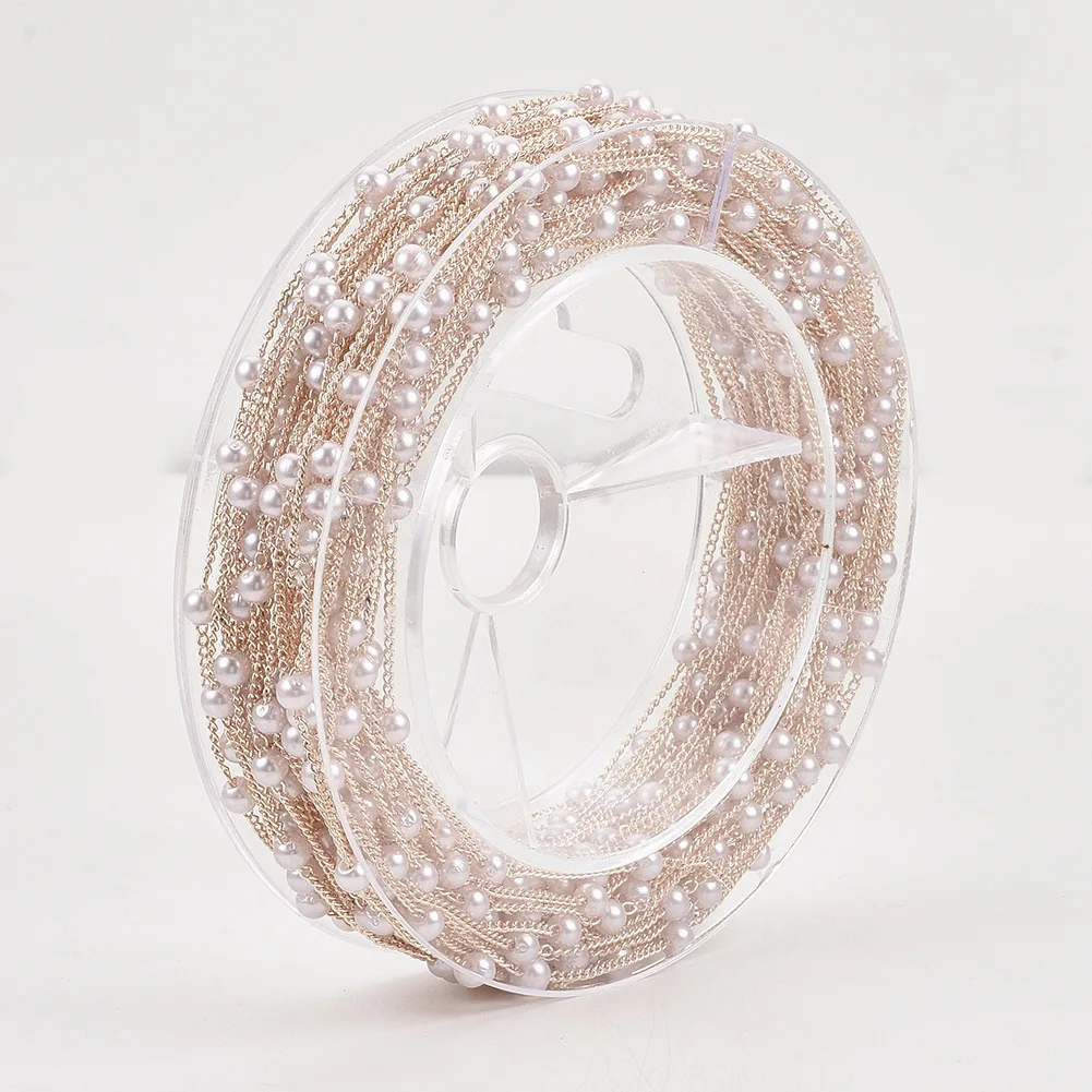 12 meter / roll diy Bracelet Necklace  chain with  White 4mm   ABS Round Bead Twisted Chain Copper Chain