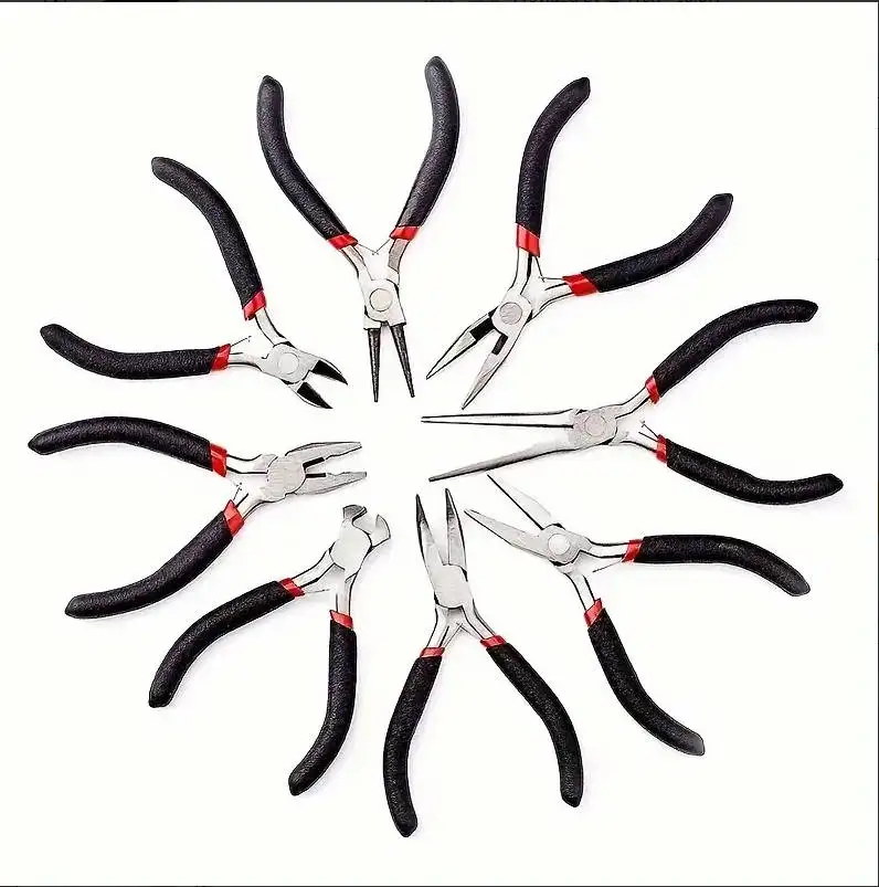 8Pcs Mini Jewelry Pliers Set, Diagonal Pliers,  Nose Pliers, End Cutting Pliers, Bent Nose Pliers, Round Nose Pliers