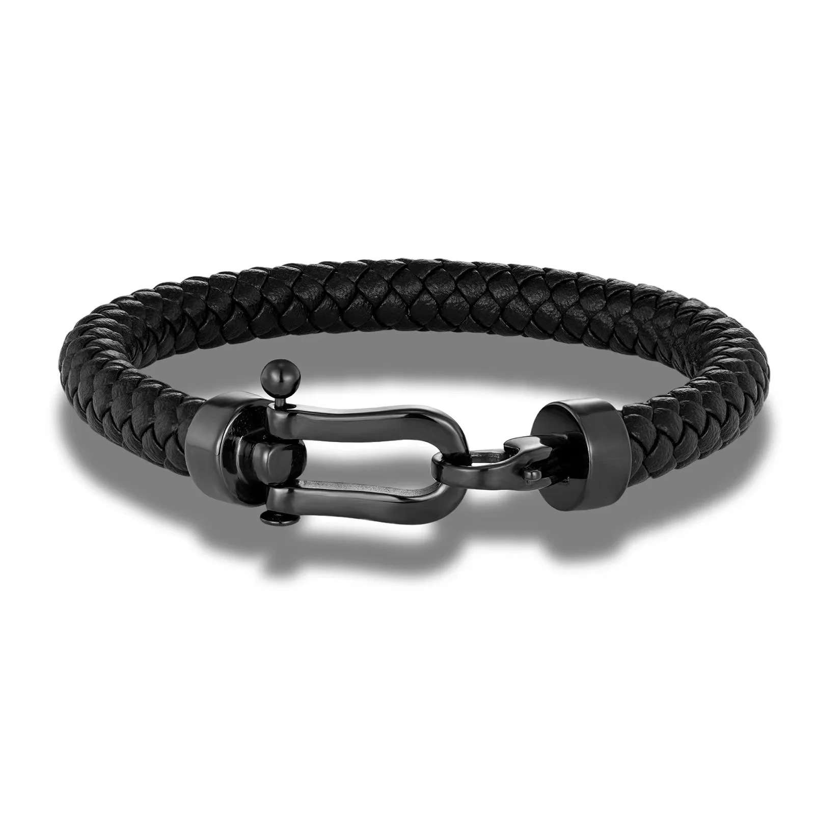 Fashion Personality Jewelry Manufacturers Black Leather Braided Bracelet Stainless Steel Clasp for Men Birthday Gift