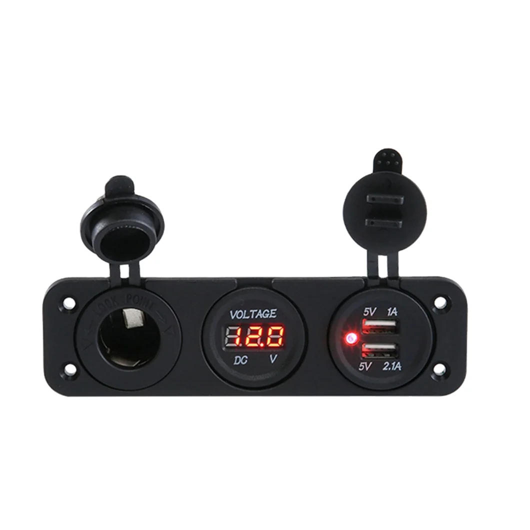 WELFNOBL 12/24V Dual Port USB Charger With Blue LED Display, Intelligent Power Socket Plug 4 USB Ports 3 Sockets