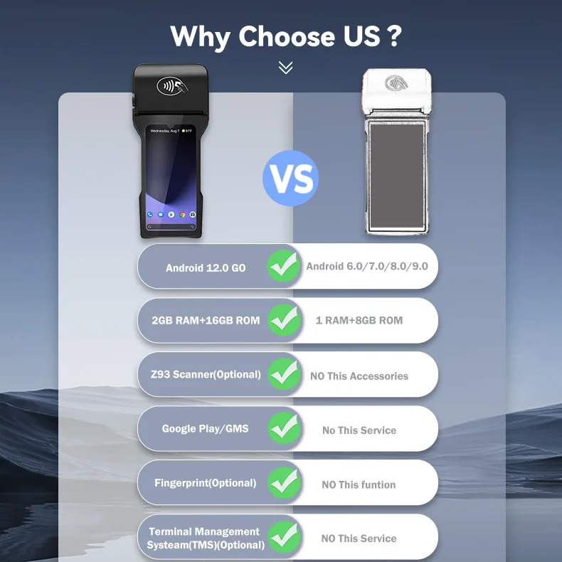 ZCS Z93 Android 12.0 Go scrangle handheld pos wcdma terminal android 80 mm printer bus cashier pos device