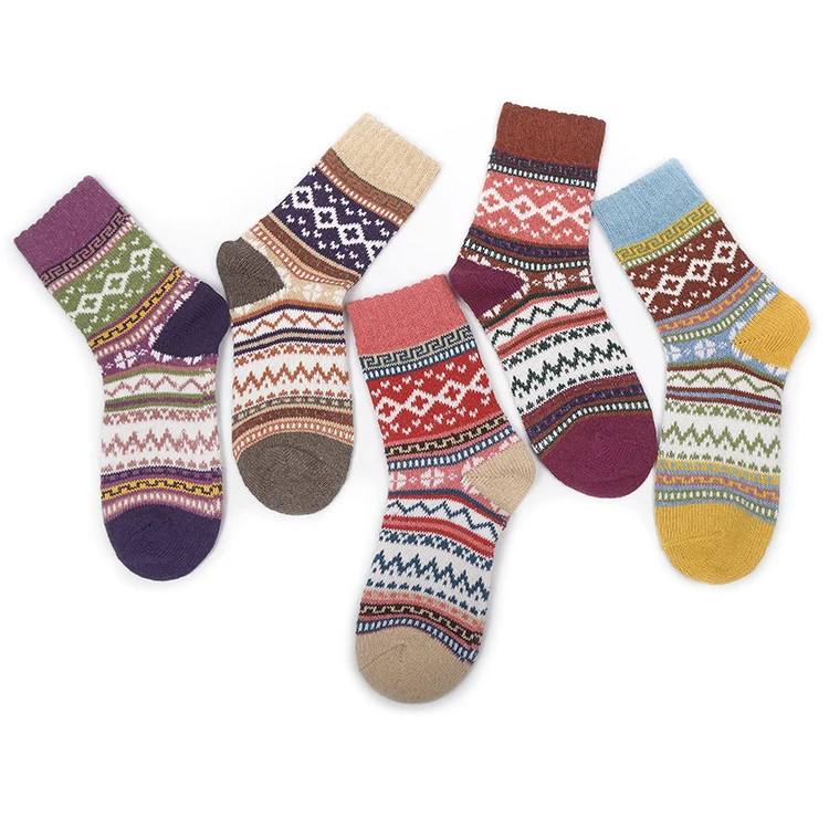 Wholesale Warm Thick Knit Cozy Winter Socks Wool Socks Casual Vintage Socks for Women