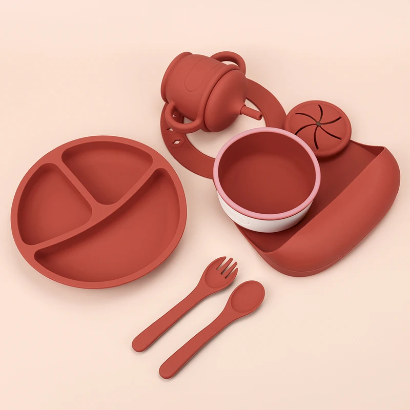 Dishwasher Safe Baby Led Weaning Supplies Silicone Baby Bowl Tableware Suction Divided Plate Teether Set Kids Baby Feeding Set