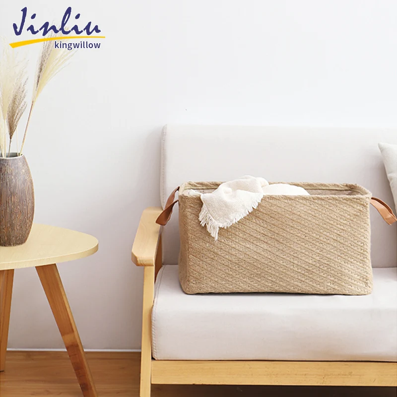 High Quality Collapsible Cotton Linen Fabric Baskets Kids Toy Storage Bins Organizer Basket For Shelves