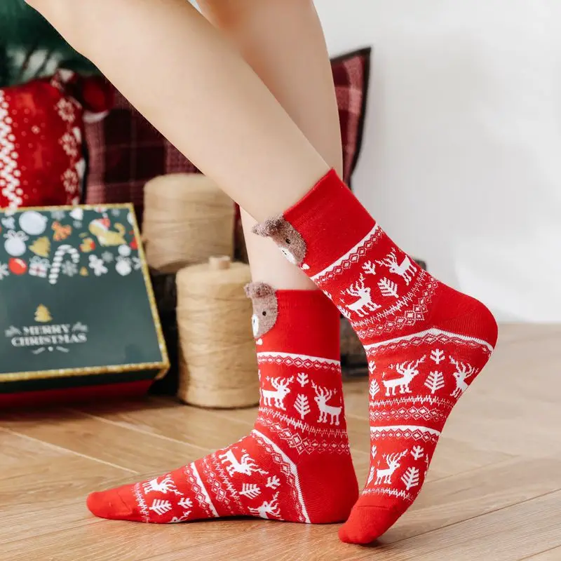 2021 Women Christmas socks Winter Warm Christmas Gifts Stereo Socks Soft Cotton Cute Santa Claus Deer Sock