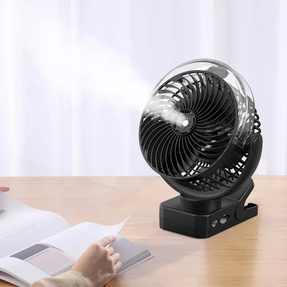 Portable 6 Inch Clip On Fan Baby Stroller 12000mAh Battery Spray Desk Table Fan With Flexible Tripods Rechargeable Mist Clip Fan
