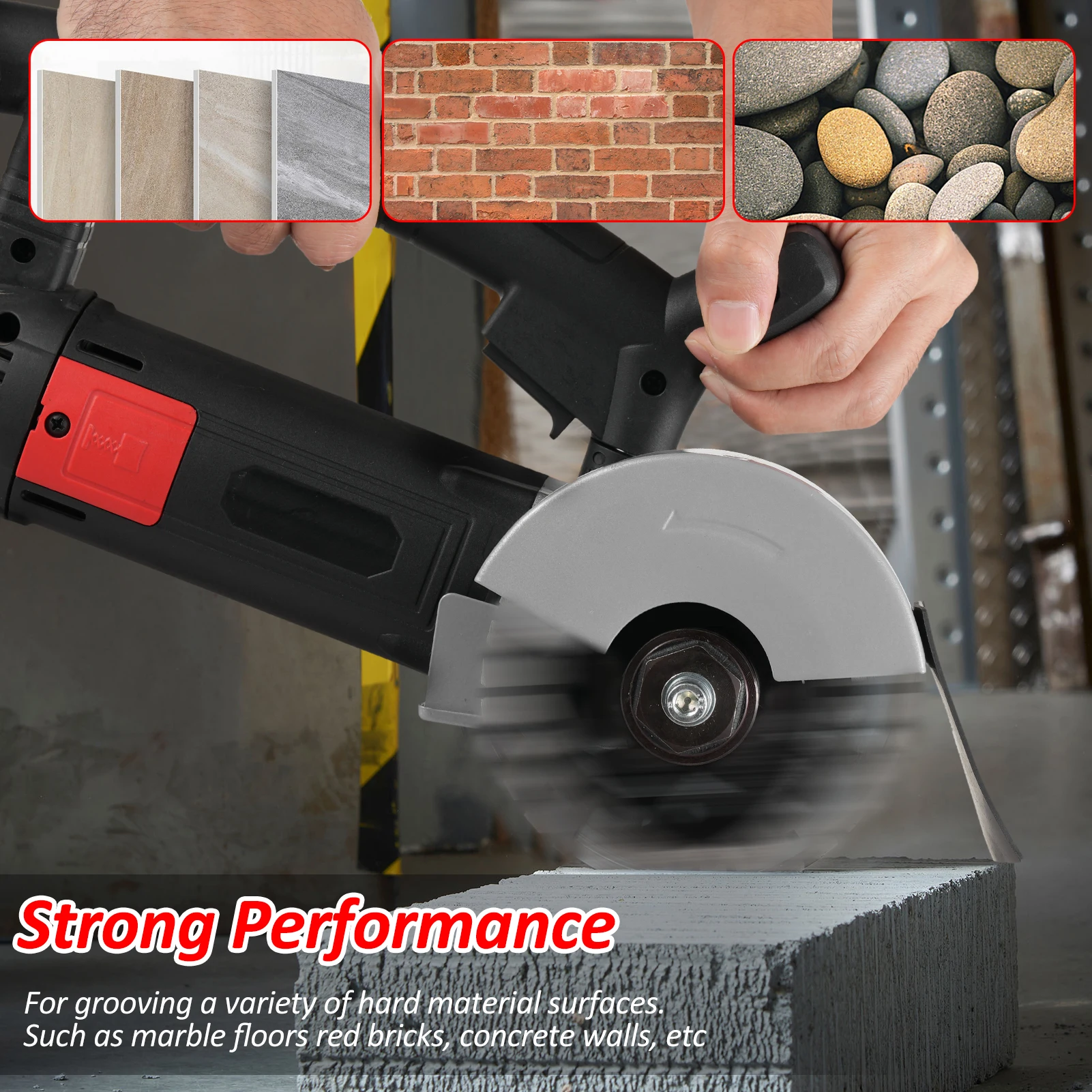 1800W 120V Electric Wall Grooving Chaser Concrete Cutting Machine  Slotting Brick Granite Marble Grooves With 6Pcs Saw Blades