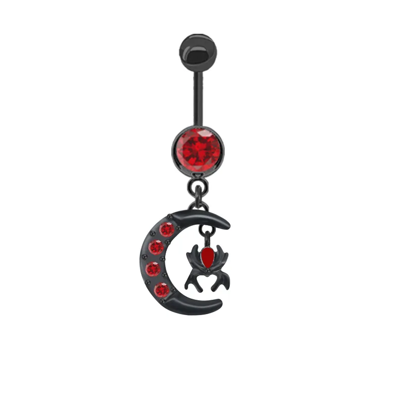 YICAI Gothic 316L Stainless Steel Black Red Bat Navel Piercing For Women Spiders Heart Wings Belly Button Rings