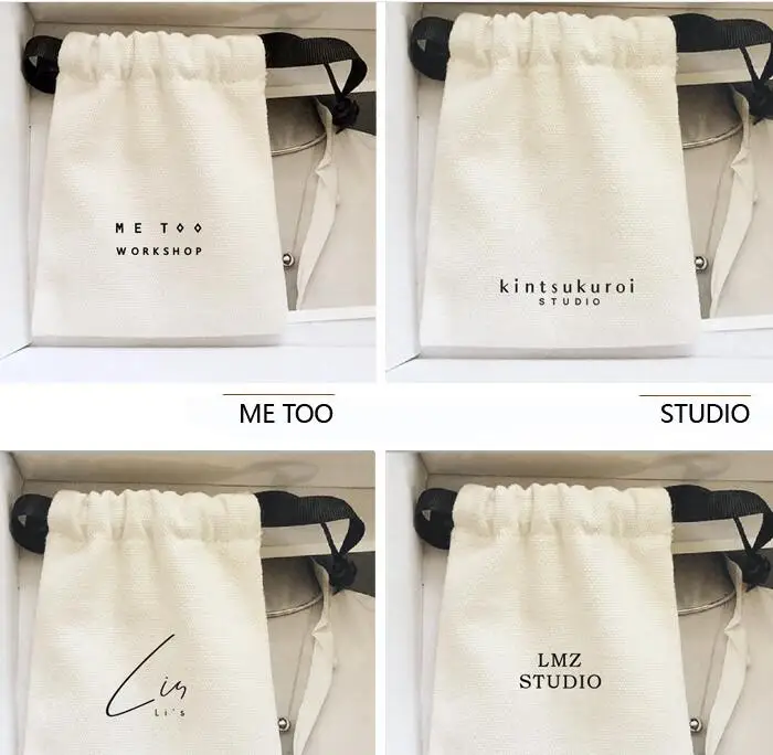 Рекламный маленький хлопковый Подарочный мешок на шнурке 12*14 см, хлопковый тканевый мешочек для ювелирных изделий с принтом логотипа