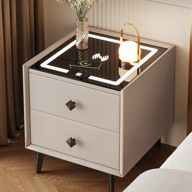 2024 Wholesale Home Furniture Furniture Smart Nightstands Wireless Charging Table Bedside Cabinet for Bedroom Carton Modern