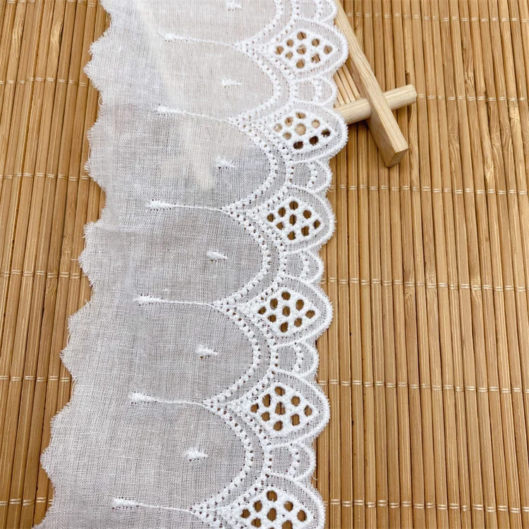 Water soluble 100% pure cotton lace embroidery lace cotton fabric perforated lace barcode