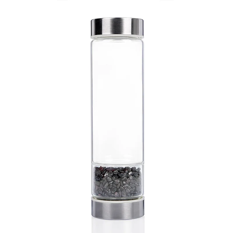 High Quality Natural Crystal Wide Mouth Drinking Water Bottles With Sleeves Healing Quartz  Elixir Water With Crystal Inside