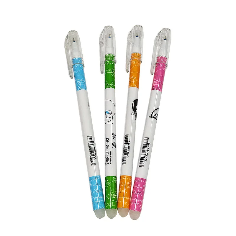 Hot Sale Cartoon Printed Plastic Temperature Roller Ball Gel Ink Heat Erasable Ball Pen with Rubber Eraser