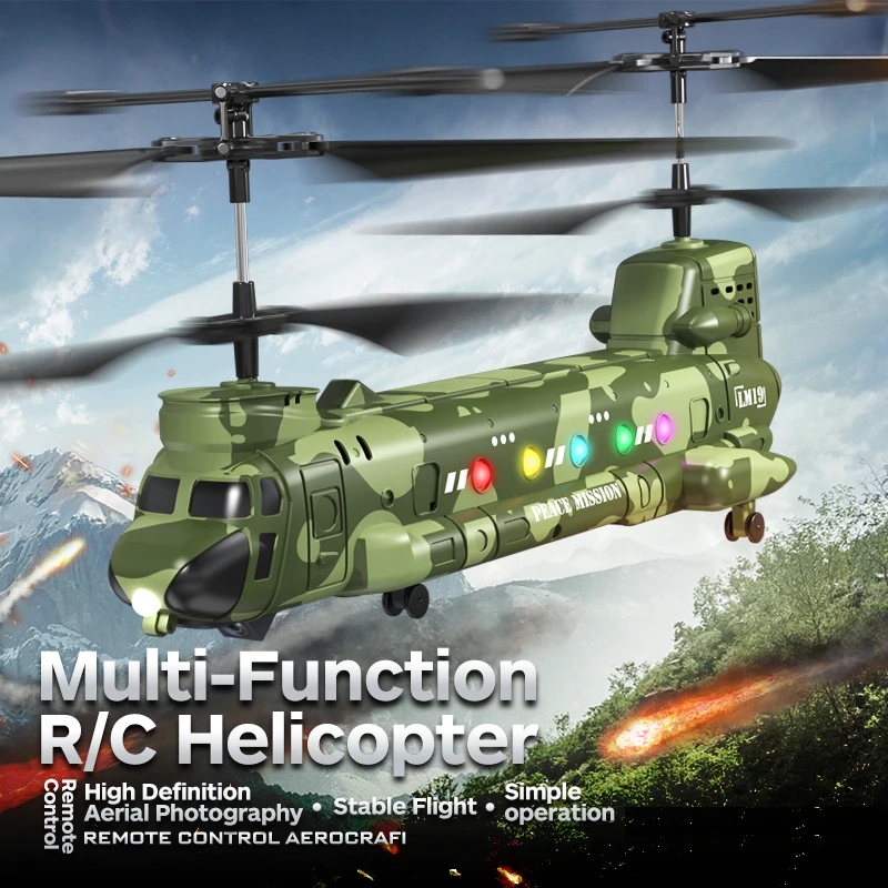 Dwi Dowellin Remote Control Helicopter, Military Transport RC Helicopter with Altitude Hold, One Key take Off/Landing, LED Light