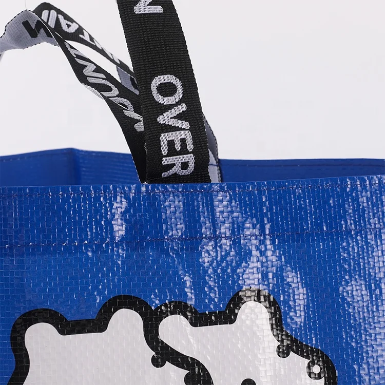 Custom Japanese style Cartoon Printed Eco Reusable Grocery Tote Large Recycled PP Woven Shopping Bag with Double Handle