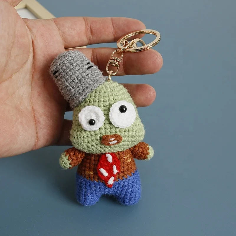 Cartoon Little Zombie Doll Handmade Woven Knitting Yarn Keychain Wool Thread Hook Weaving Crochet Doll Decoration Creative Gifts