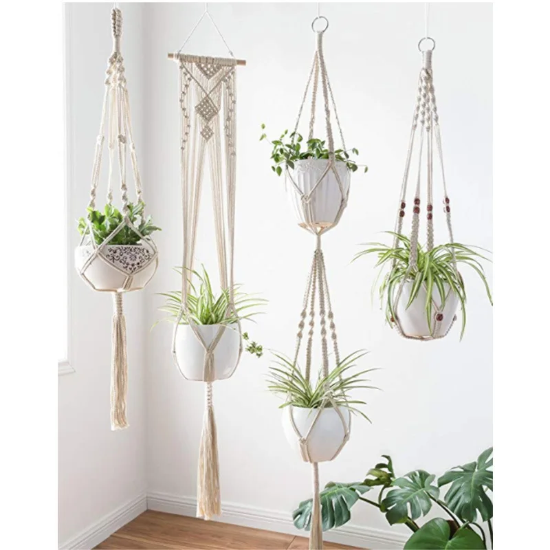 Amazon Planter Basket Decorative Cotton Rope Flower Plant Hangers Pot Holder Wall Hanging For Home Decor