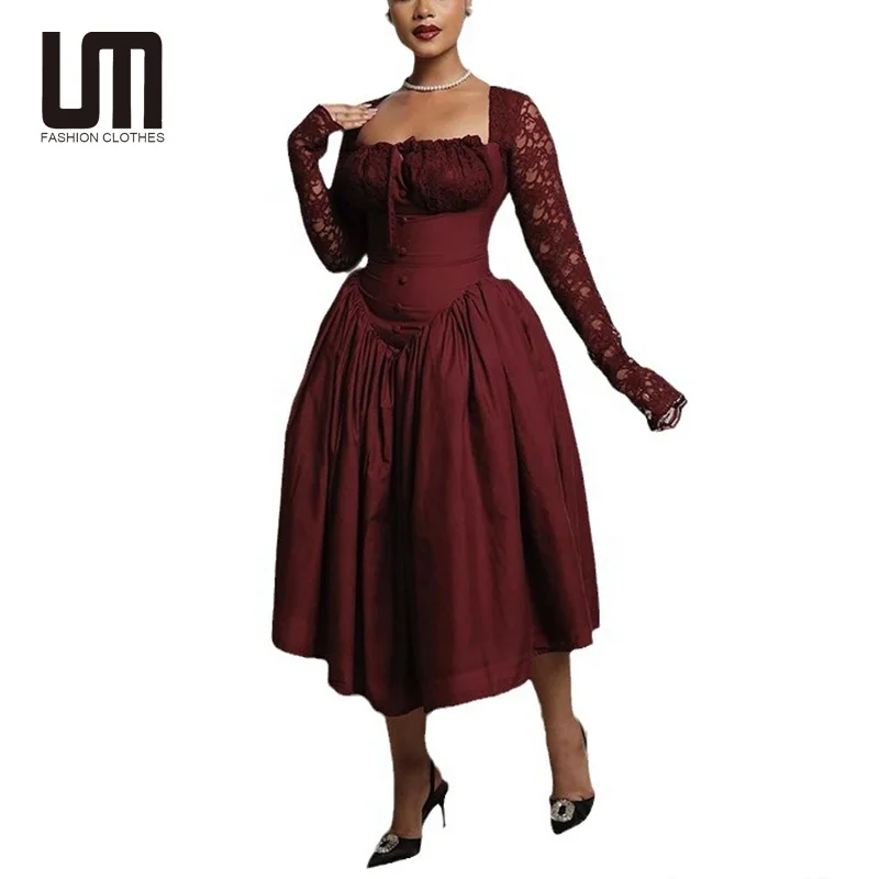 Liu Ming African Fashion 2024 Casual Women Clothes Lace Long Sleeve Gown Elegant Muslim Wedding Party Long Dress