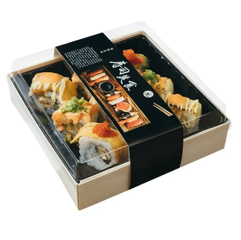 Disposable Wooden Packaging Lunch,  Box Japanese Take Out Sushi Box Paper Boxes/