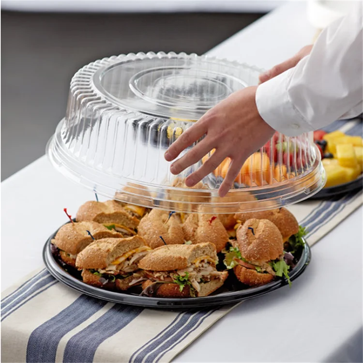Premium 16 Inch Clear Plastic Dome Lid Round Catering Tray with Lids Ideal for Cake Display