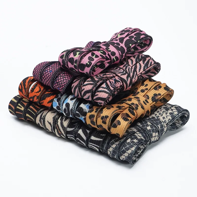 Custom Leopard Shoelaces Animal Pattern Print Tiger Zebra Snake Shoe Laces Creative Unisex Flat Canvas Laces for Shoes
