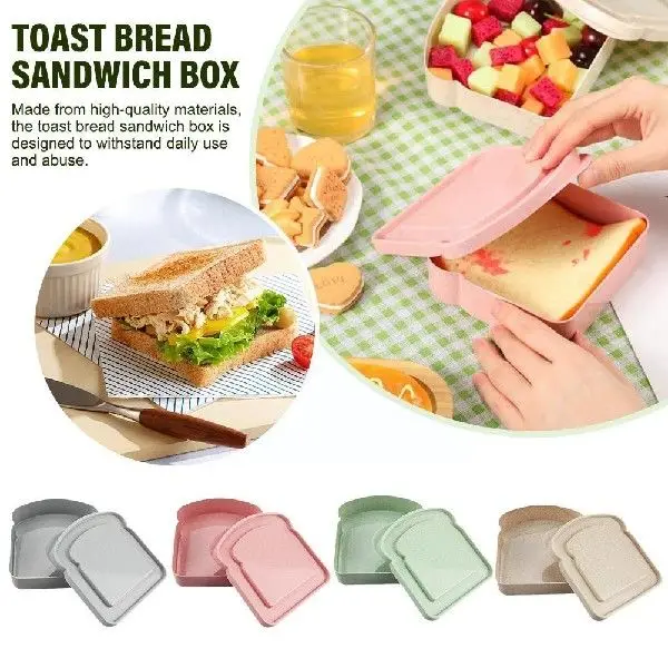 Microwave Safe Wheat Straw 14oz Sandwich Containers Sandwich Box Food Storage Toast Shape for Lunch Boxes for Kids Adult