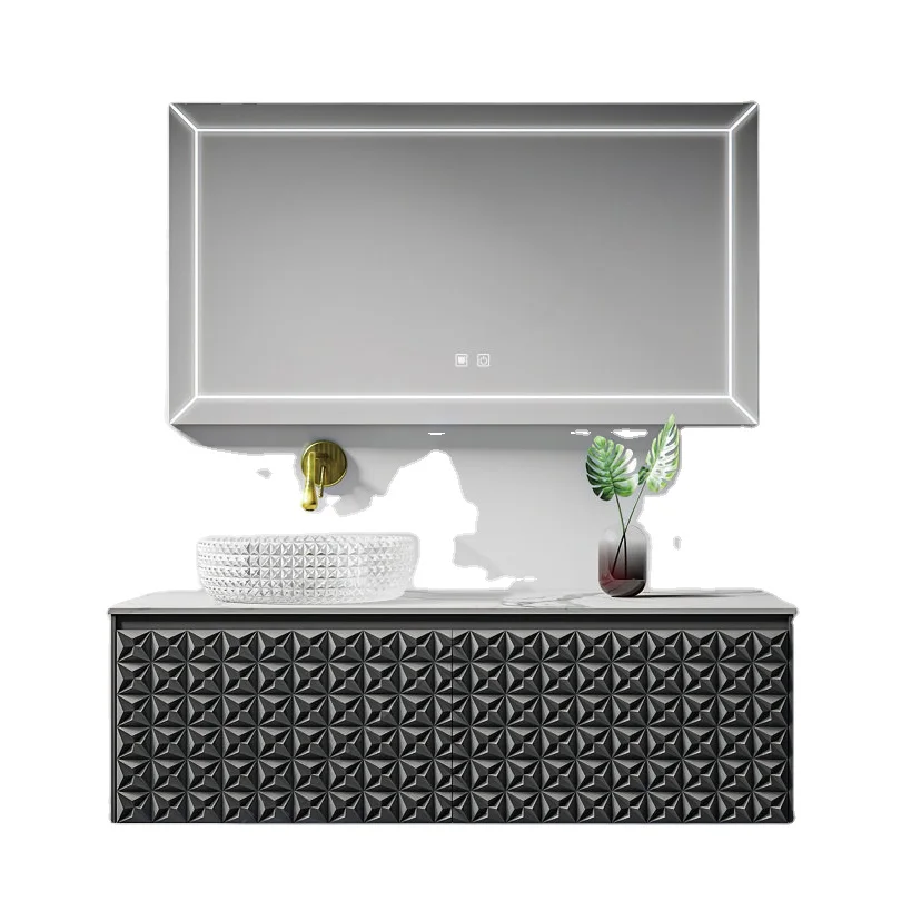 Storage Bathroom Cabinet with Countertop Hand Wash Basin Sink Luxury Single Basin Vanity Sink PVC Modern PVC Material Rectangle