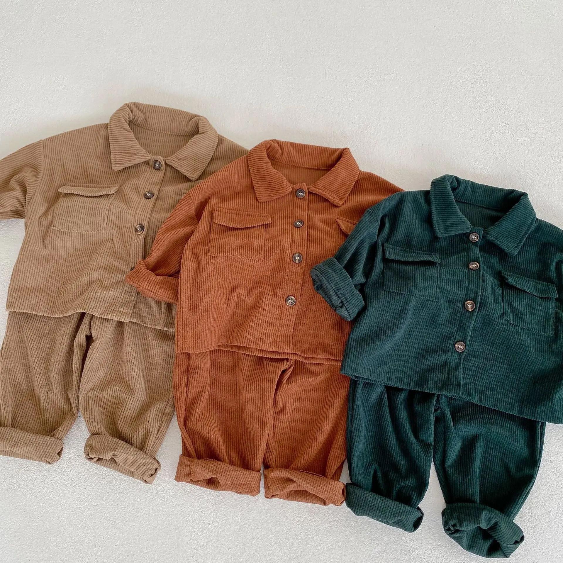 Latest baby boys girls super comfort boutique clothing sets corduroy outfit for kids children