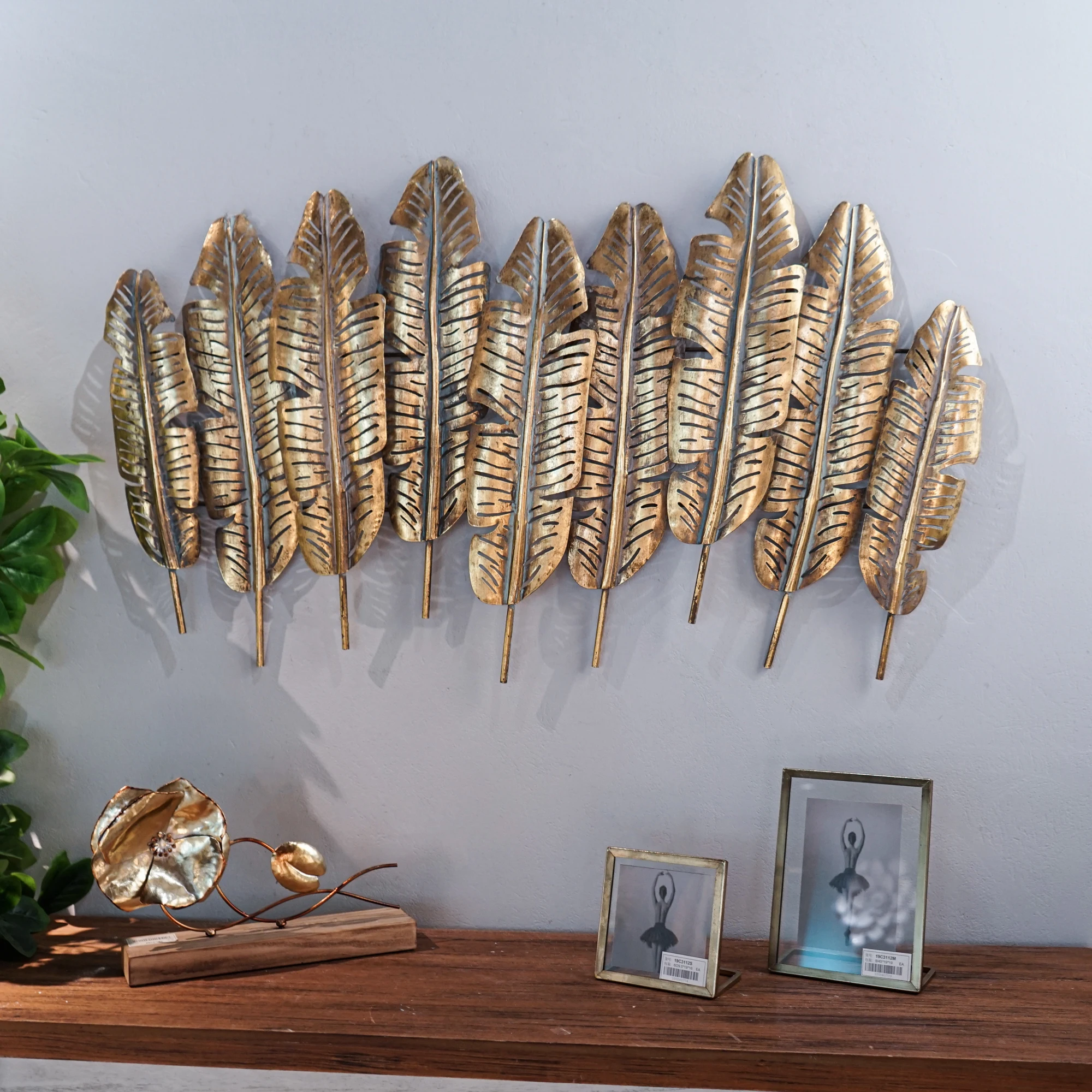 Wholesales Hanging Wall Decor Metal Leafes Shape Gold Home Living Room Art Decoration Large Vintage Wall Decor