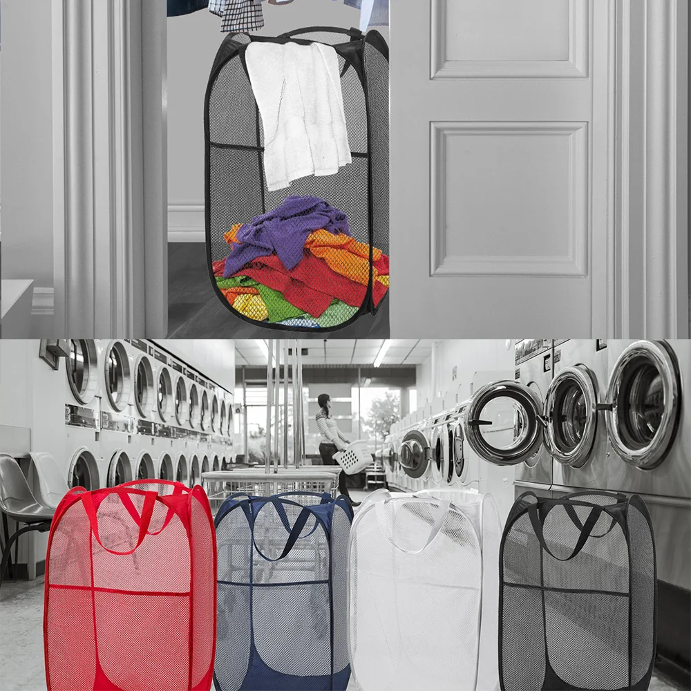Cute Modern pop-upLaundry Hamper, Polyester Mesh Portable Bathroom Laundry Basket Baby For Kids Dirty Clothes/