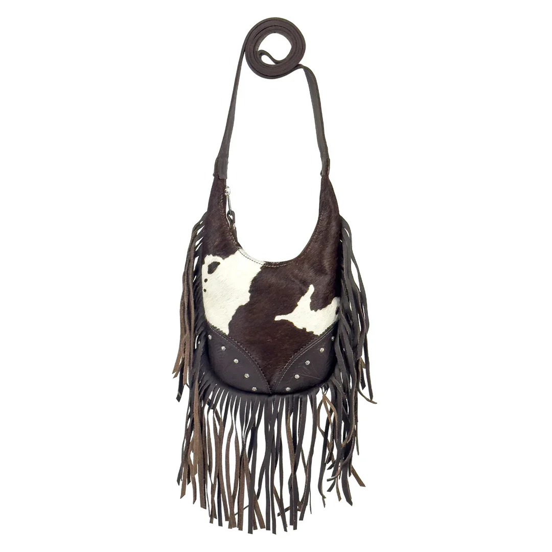 Best Quality 100% Genuine Leather Western Crossbody Bag With Leather Fringe And Hair Hobo Bag