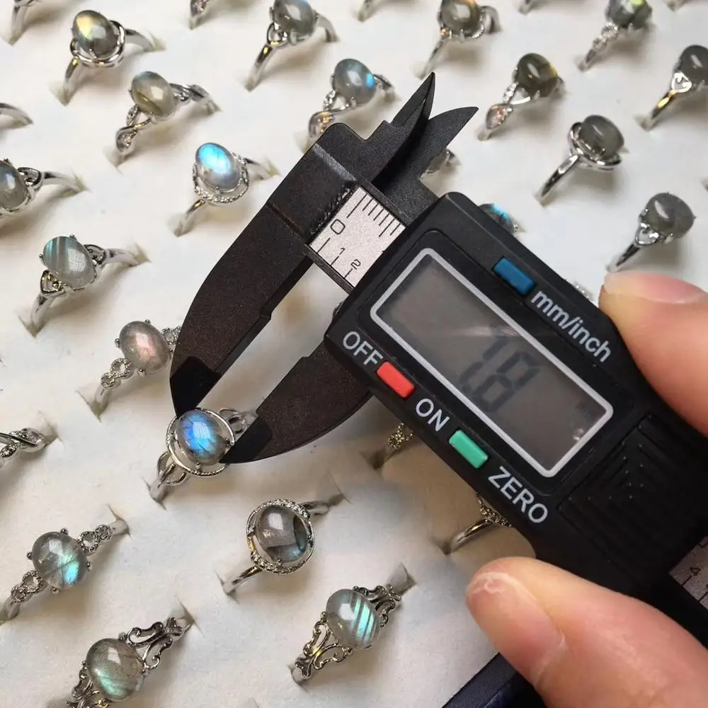 Resizable natural gemstones Crystal rings labradorite finger rings strong flash for valentine gifts