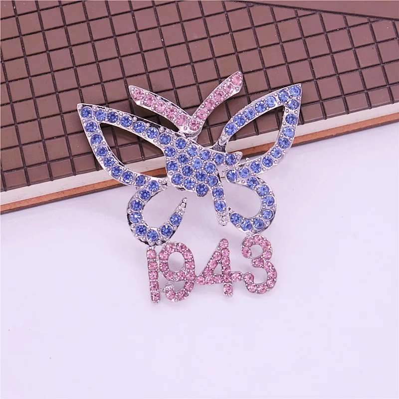 Womenhood Symbol Decorate Light Pink And Blue Rhinestone Soror Brooch Greek Gamma Phi Delta Butterfly 1943 Brooches