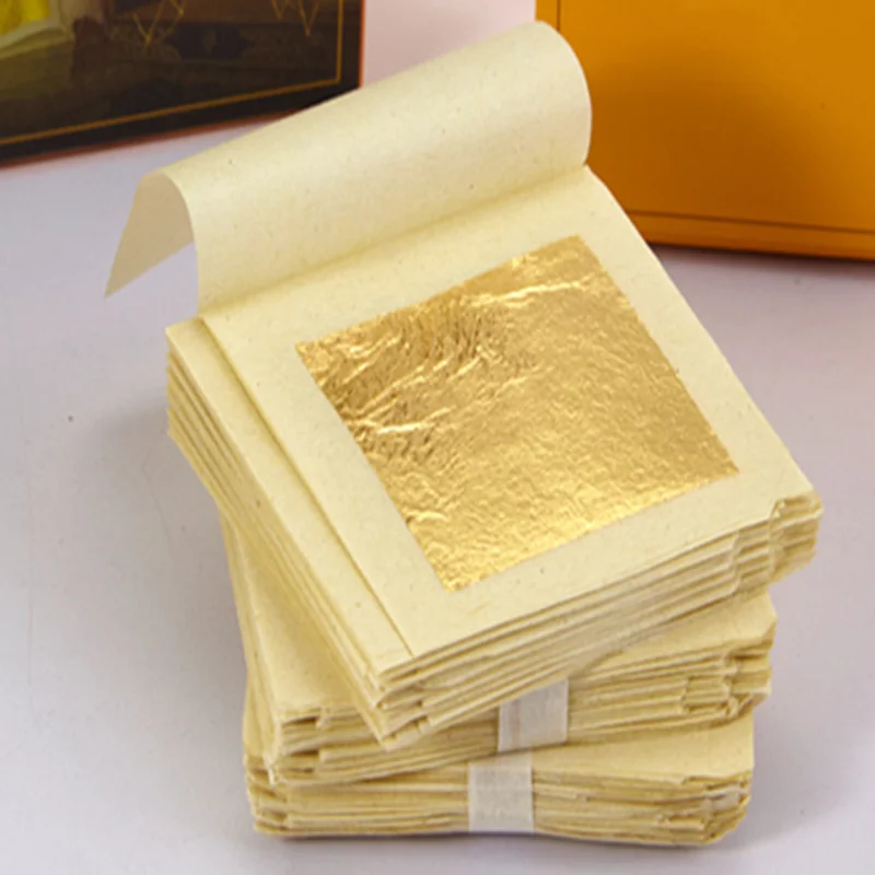 500pcs/pack 24k genuine gold leaf ornament craft 4.33*4.33cm Edible Gold foil sheets for furniture Buddha gilding
