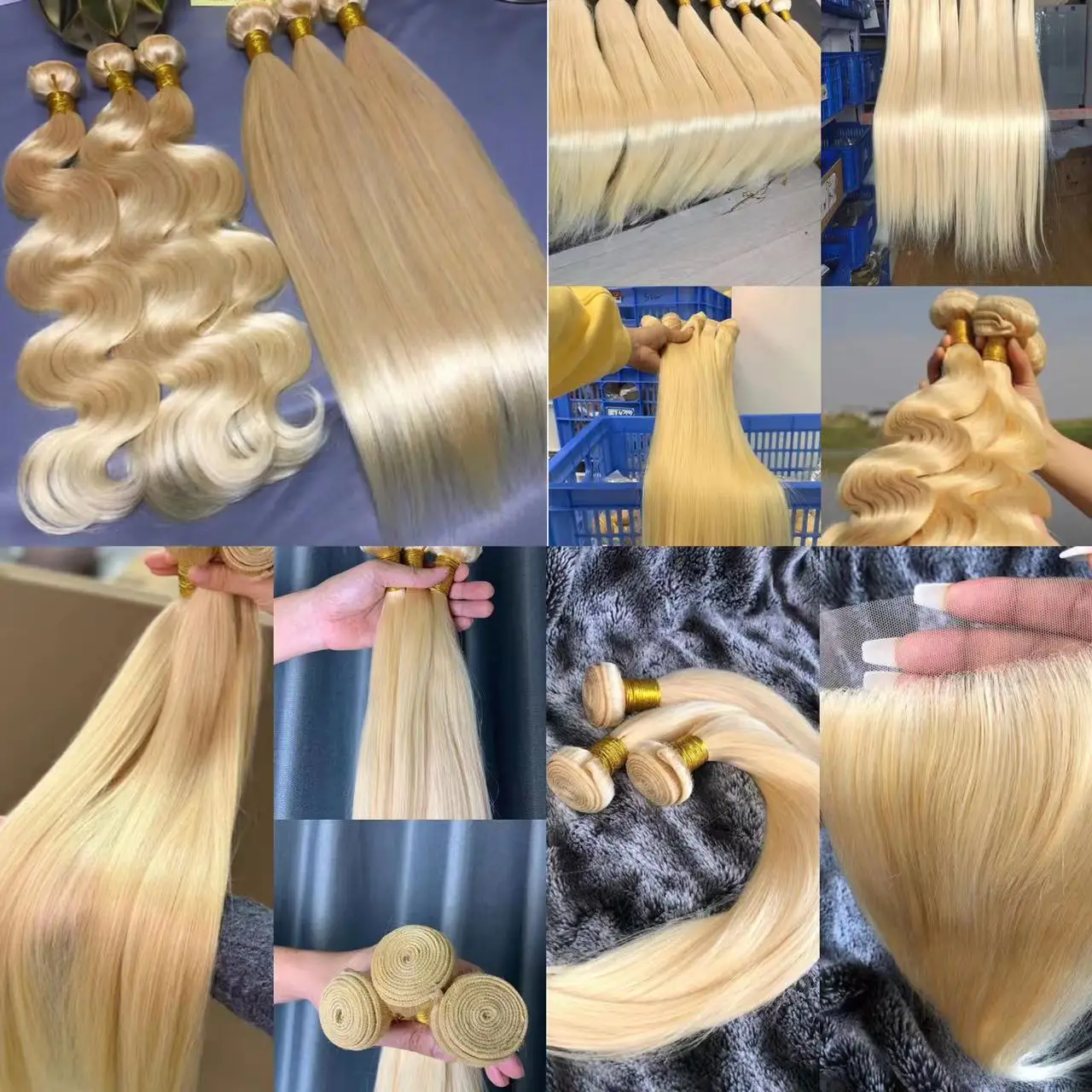 Wholesale Brazilian 10A Grade Straight Body wave Mink Raw Virgin 613 Human Blonde Hair Bundles With Closure Vendor