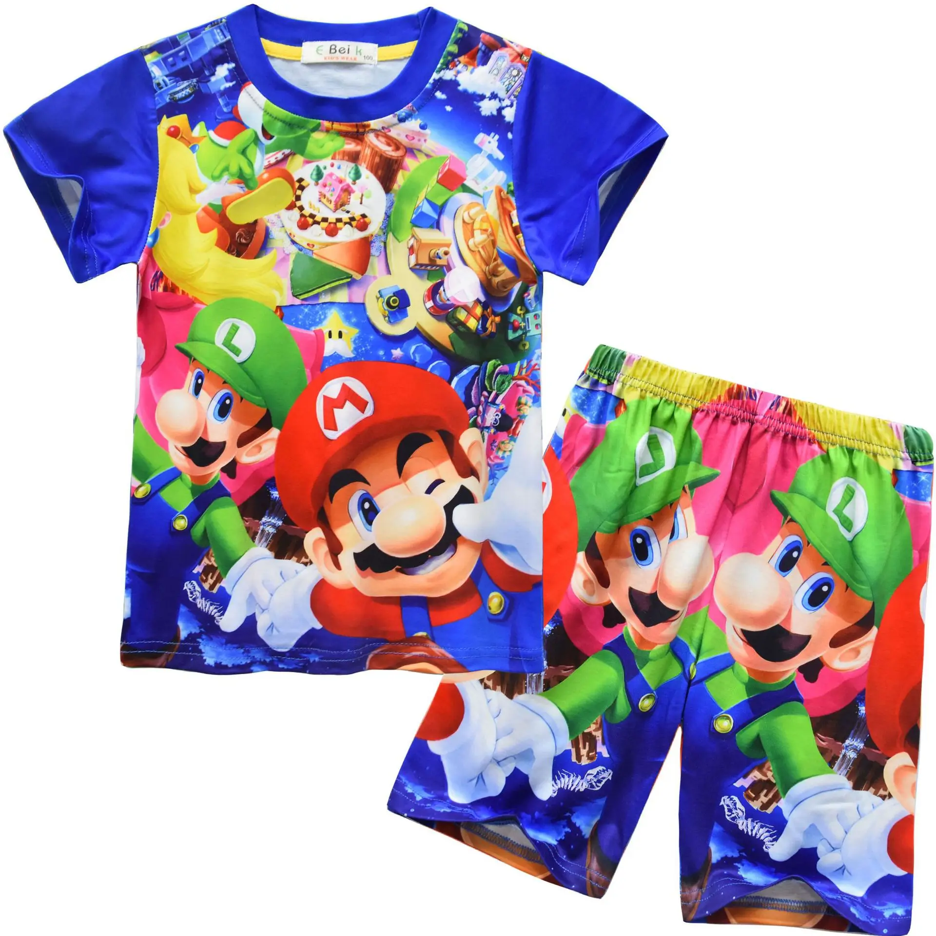 Linda toy 2024 Mario Luigi Anime T Shirt Set For Children Mario Tee Casual Short Sleeve 3d Print T-shirt Set
