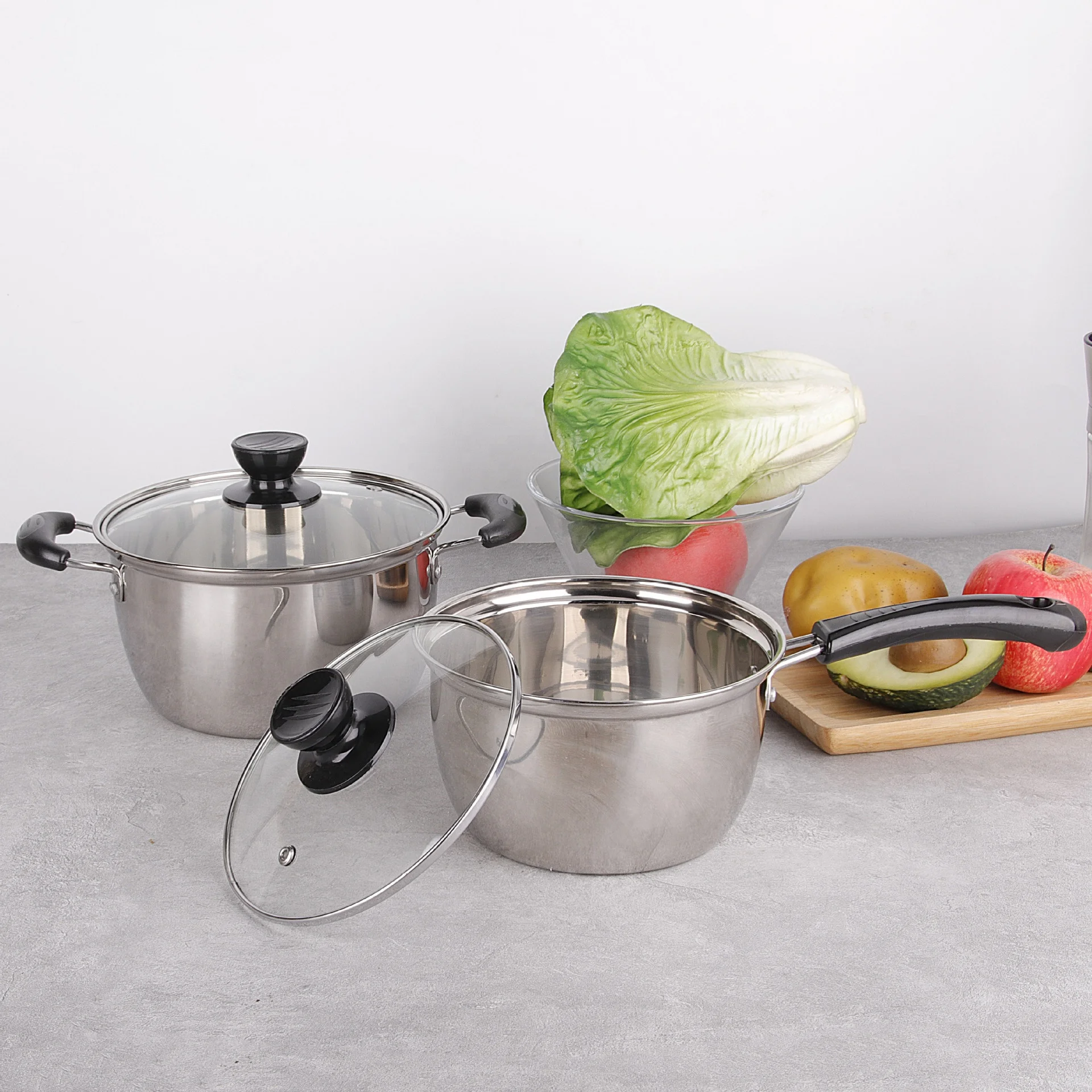 18 CM Wholesale home kitchen cookware stainless steel casserole soup pot with glass lid single bottom