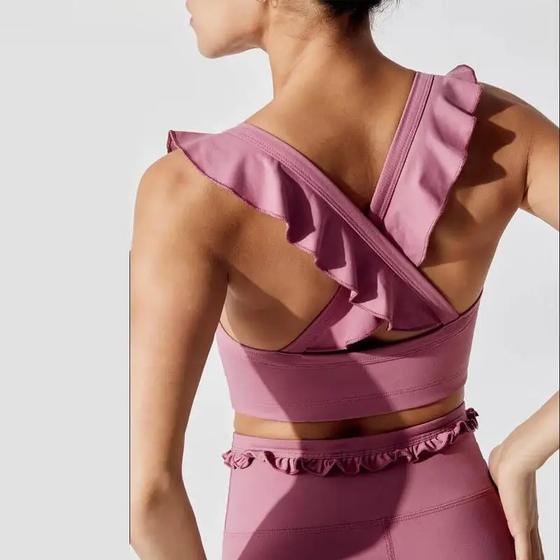 Женский спортивный бюстгальтер Топ для фитнеса с перекрестными лямками на спине с дополнительными оборками