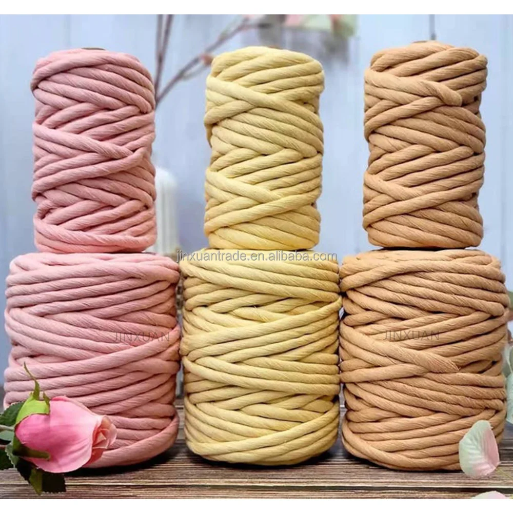 Натуральный хаки лососевый горчичный Джамбо переработанный хлопок 9 мм макраме шнур одинарная веревка макраме