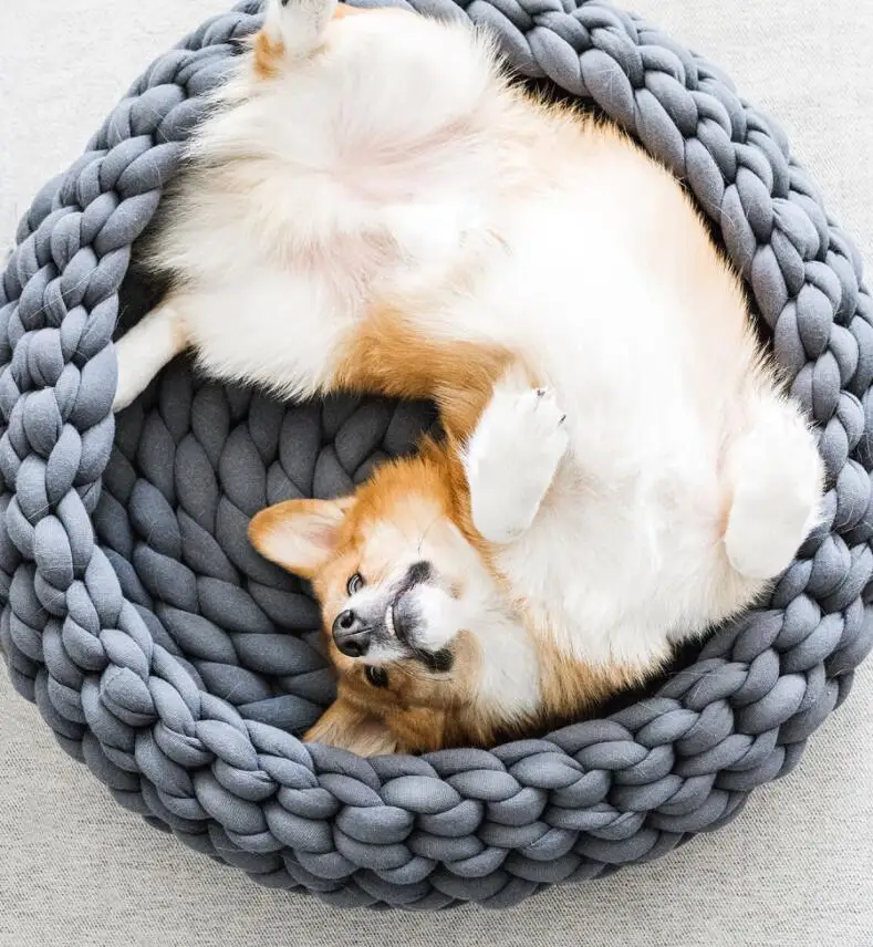 Luxury Round Breathable Hand Knitting Yarn Cat Bed Round Hand Weaving Pet  Dog Bed