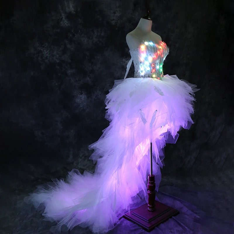LED luminous wedding dress long skirt creative show catwalk clothing LED tron dance costume