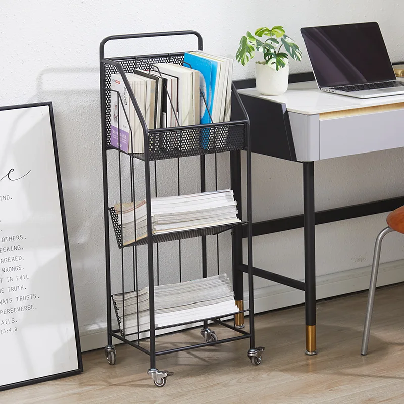Metal gold black 5-layer newspaper and magazine storage rack display rack newspaper rack