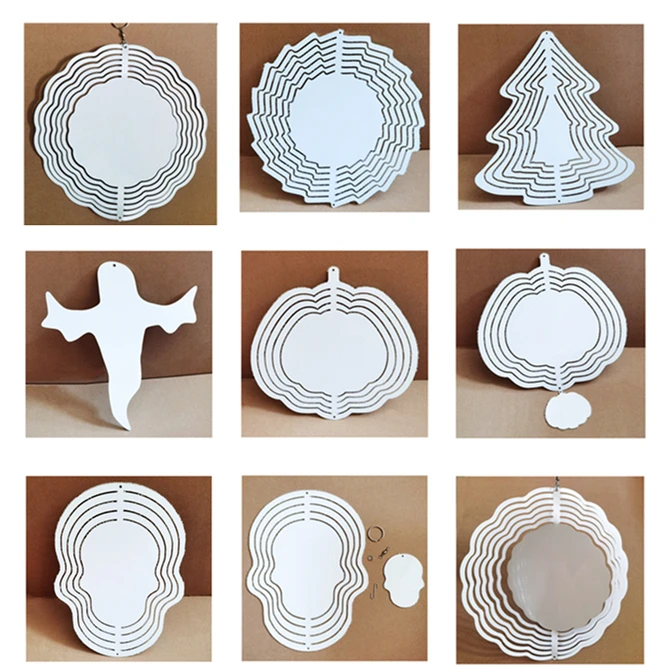 Custom Shape 10 inches 3D Metal Round Christmas Tree White Blank Sublimation Aluminium Wind Spinner