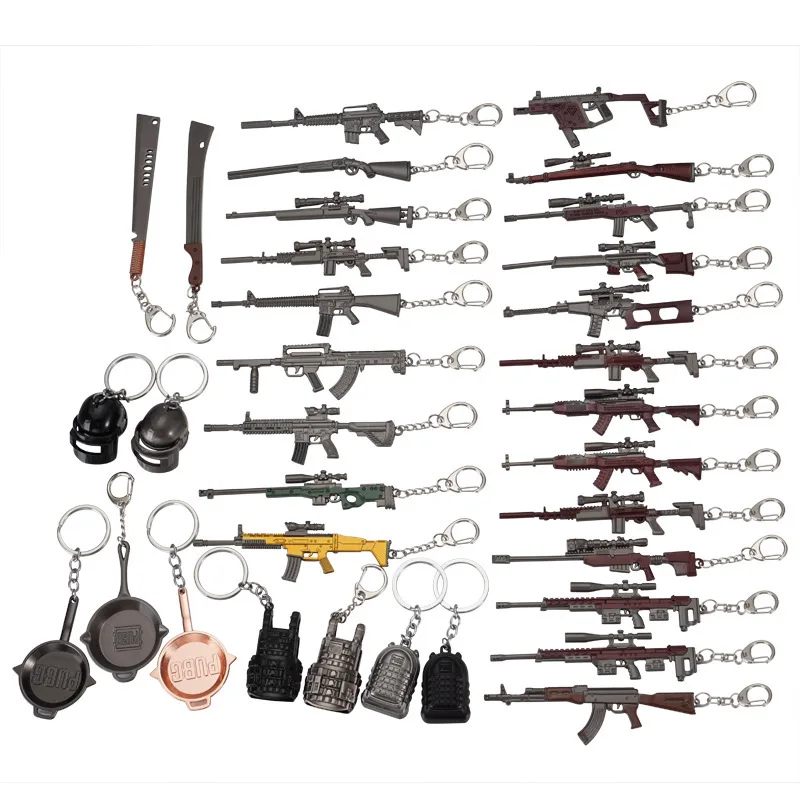 Game Keychain Helmet Aircraft Package Pan 98k Ak47 Weapon Metal Keychain Gun miniature model keychain with birthday gifts