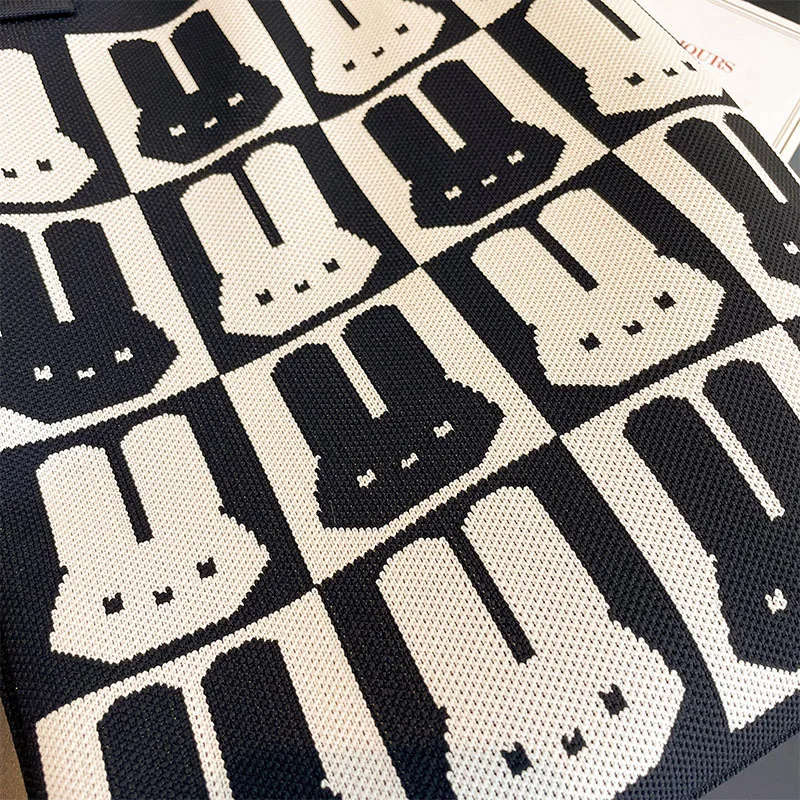 Wholesale Custom Design Rabbit Thickened Shoulder Bag Vintage Large Capacity Handbags Unique Knitted Cotton Tote Bag for Women