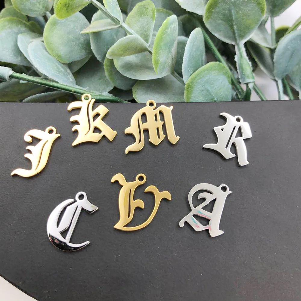 Factory Wholesale Gothic Style 304 Stainless Steel Jewelry Accessories 13x15mm 26 Old English Letters Pendant