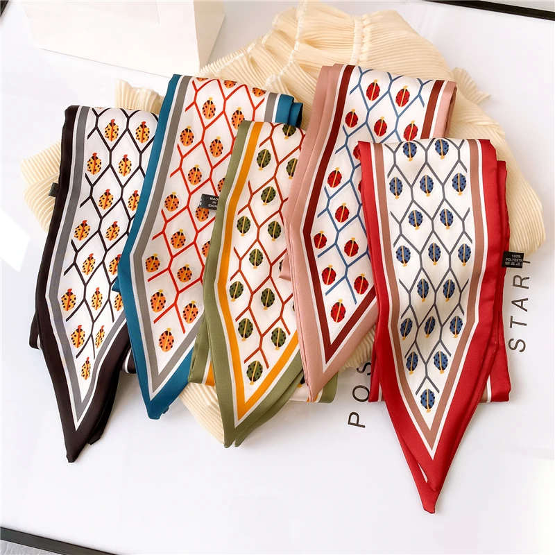 Новый женский однотонный платок с принтом, украшение для волос, повязка на голову, маленький Узкий Шелковый шарф с лентой, облегающий шарф