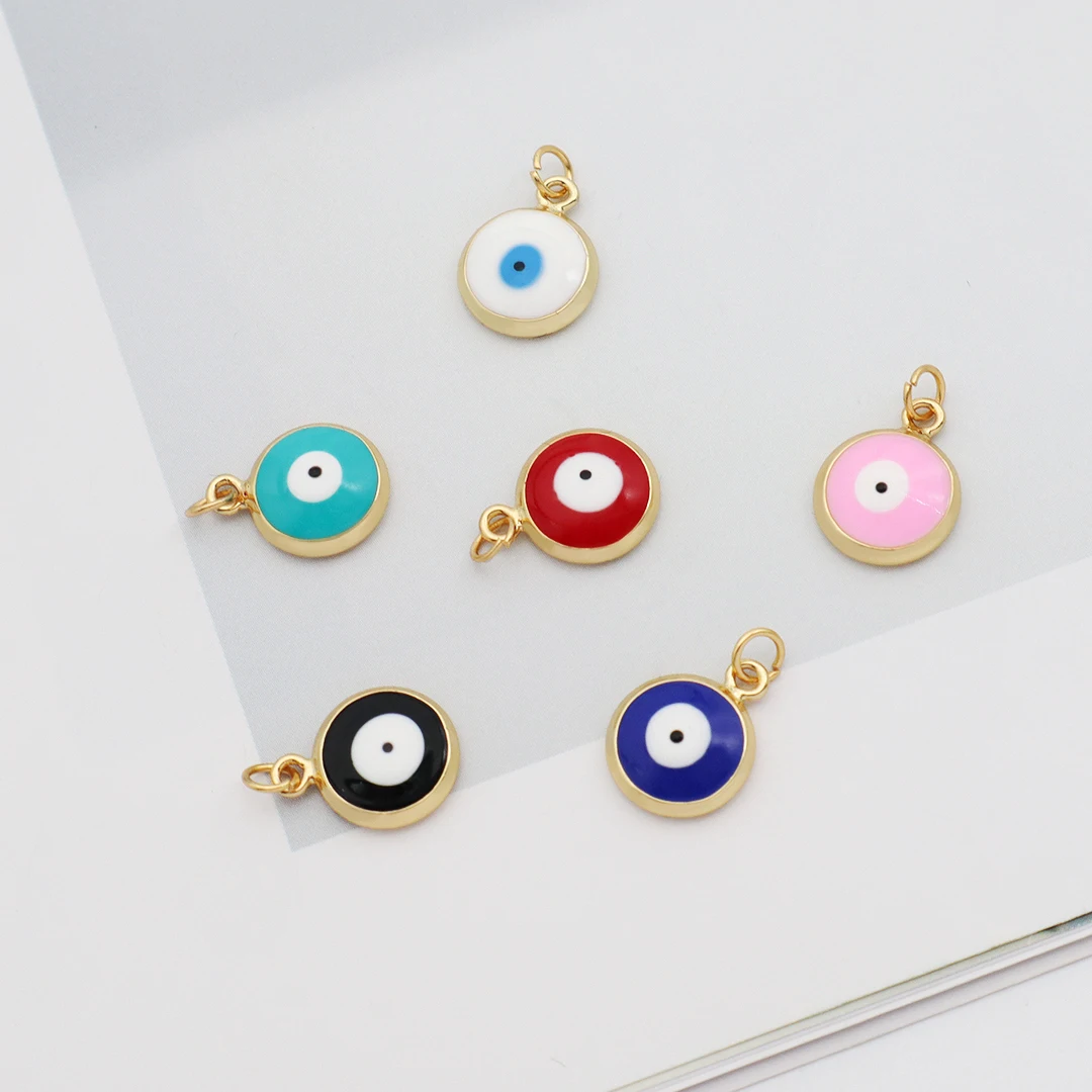 New Bulk Sale Diy Women Black White Blue Pink Devil Eyes Charm Jewelry Fashion Enamel Turkish Gold Plated Evil Eyes Pendant
