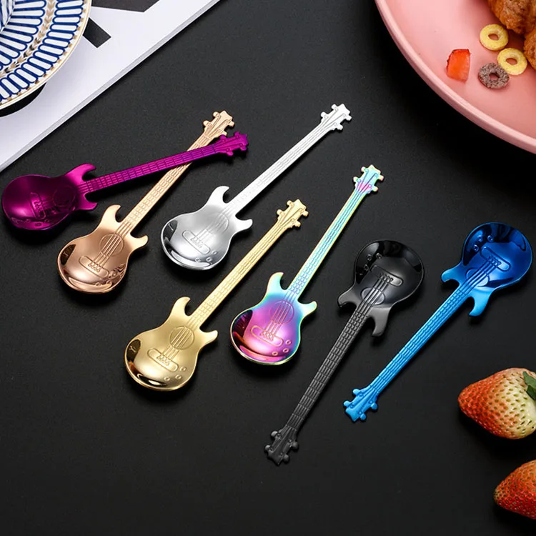 Top Quality Stainless Steel Guitar Shape Spoon Coffee Ice Cream Yogurt Sugar Spoon Funky Tea Spoons