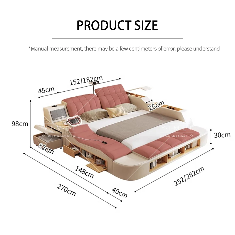 2024 Modern Luxury Multifunctional Genuine Leather Smart Bed with HD Projector Massage Tatami Master Room  Marriage Bed